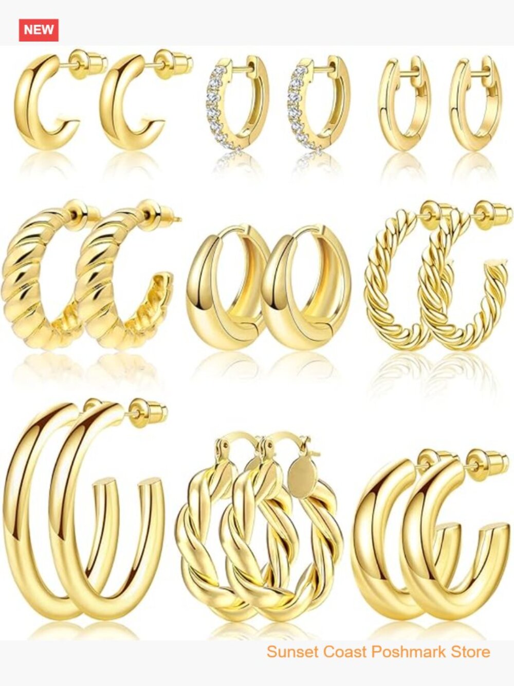 9 Pairs Gold Hoop Earrings Set 14K Gold Plated Huggie Hoops Lightweight